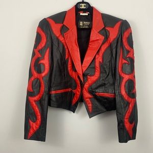 Vintage Red & Black Single Button Leather Flame Jacket ❤️‍🔥